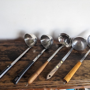vintage kitchen ladles, cooking utensils (4)