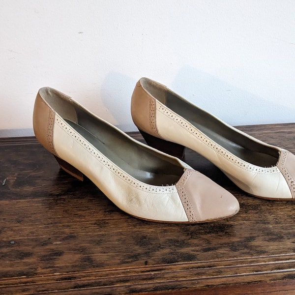 Size 5 1/2 Italian leather two tone pumps