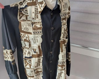 Camisa de hombre estilo Tiki polinesio con botones, talla grande
