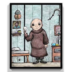 Uncle Fester Art Print: Whimsical Addams Family Halloween Decor