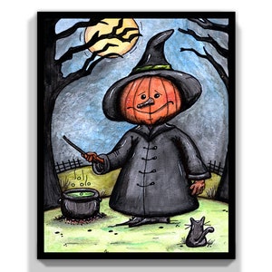 Prudence Pumpkin Head, Witch art  Halloween Art Print, Halloween Art, Whimsical Halloween