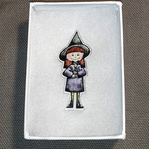 Sweet Violet Witch, Folk art Halloween acrylic pin, witch pin, scatter pin