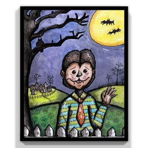 Rupert the Wolfman Folkart Halloween Art Print, Werewolf, Wolf boy, Whimsical Halloween, Halloween Art