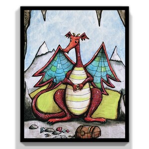 Red Dragon, Fairytale Fantasy, Art Print, Whimsical Dragon, Fantasy Art