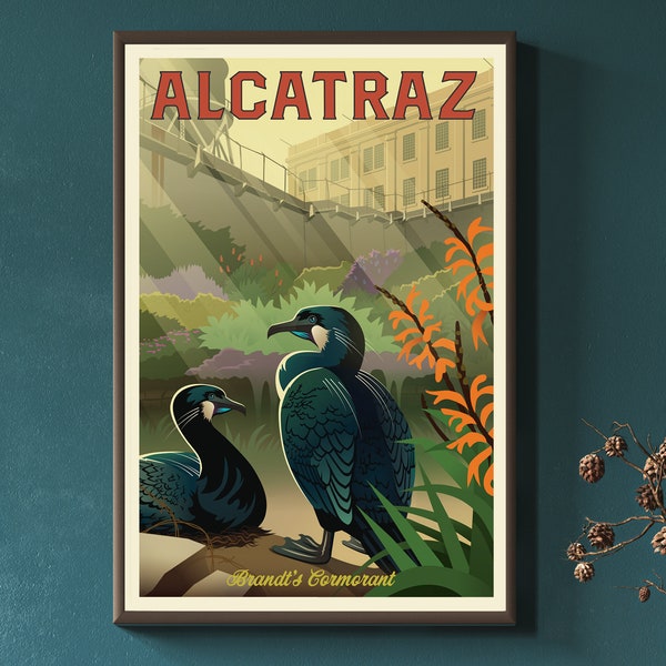 Alcatraz Island Print, Birds of Alcatraz, California, Poster Art, Illustration, Bay Area, San Francisco, Wall Art, For Him, For Her