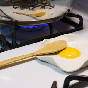 Fried Egg Spoon Rest Handmade Ceramic Kitchen Accessories 5 wide Natural Yellow Yolk