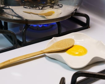 Fried Egg Spoon Rest - Handmade Ceramic Kitchen Accessories (5" wide)