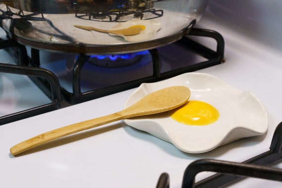 Fried Egg Spoon Rest Handmade Ceramic Kitchen Accessories 5 Wide 