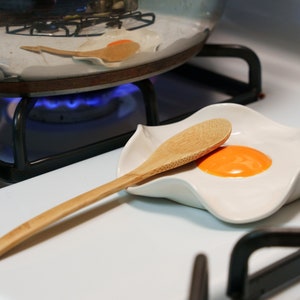 Fried Egg Spoon Rest Handmade Ceramic Kitchen Accessories 5 wide Organic Orange Yolk