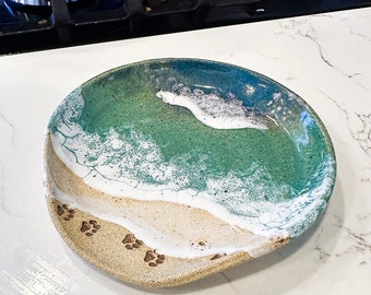 Ocean Shoreline Paw Print Spoon Rest - Handmade Ceramic Kitchen Accessories