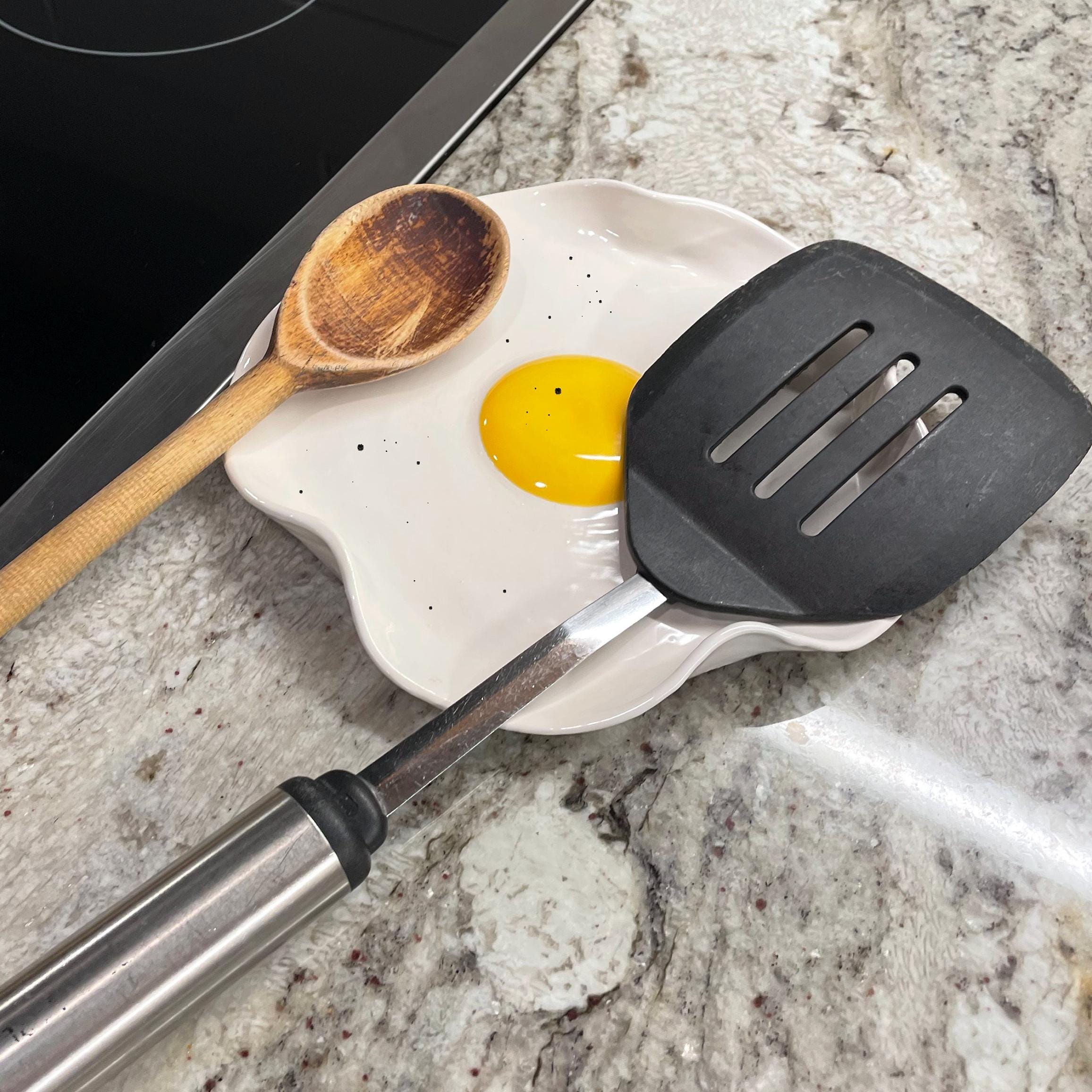 Fried Egg Ceramic Spoon Rest For Stove Top And Kitchen Counter | Large