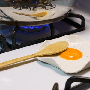 Fried Egg Spoon Rest Handmade Ceramic Kitchen Accessories 5 wide Orange with Pepper