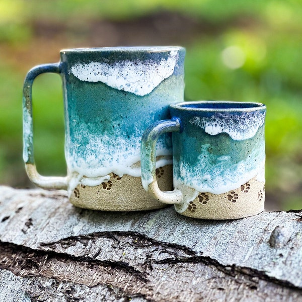 Paw Print Ocean Shoreline Mug - Handmade Ceramic Coffee & Tea Cup