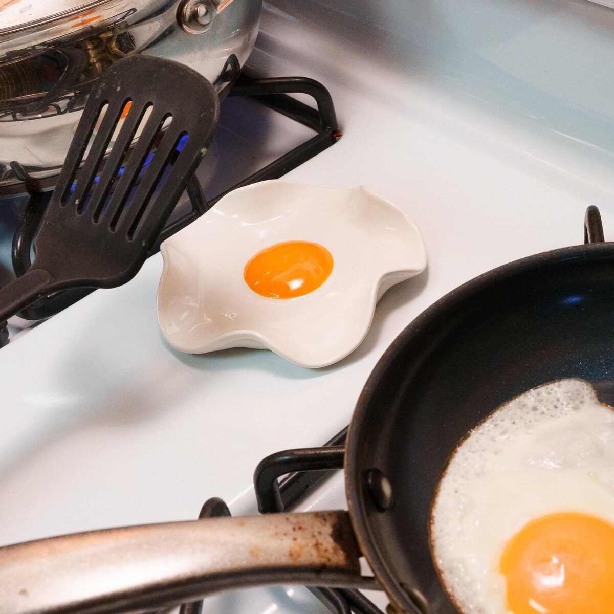 Handmade Fried Egg Spoon Rest: Ceramic Kitchen Decor (5.5" Wide) - Etsy