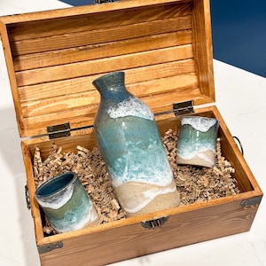 Ocean Shoreline Sake Set - Handmade, Handglazed Ceramic 5 Piece Set in a Treasure Box!