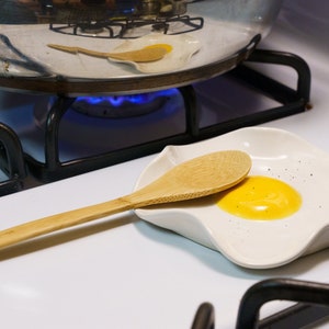 Fried Egg Spoon Rest Handmade Ceramic Kitchen Accessories 5 wide Yellow with Pepper