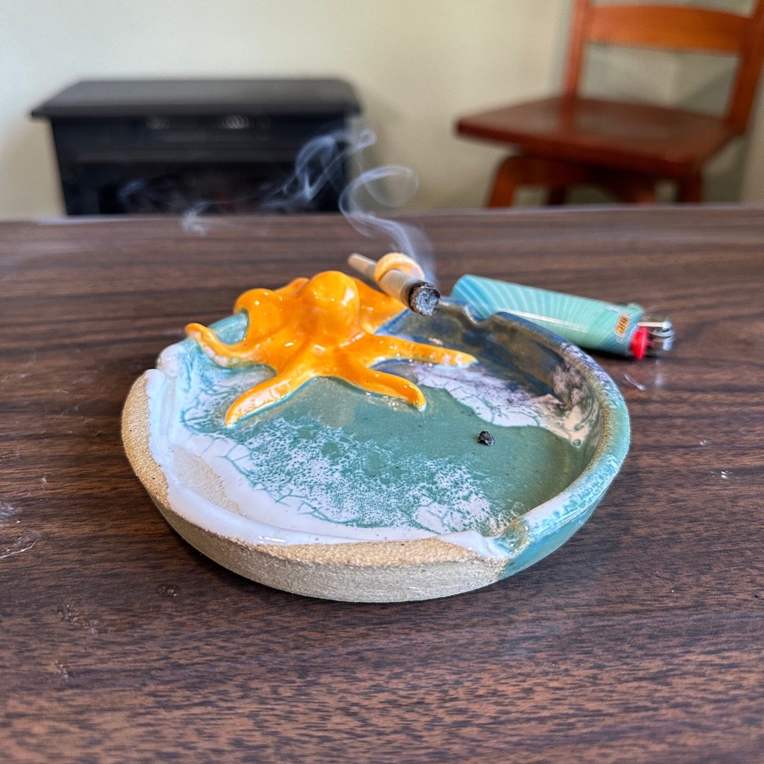 Octopus Ocean Shoreline Ashtray - Handmade Ceramic Smoking