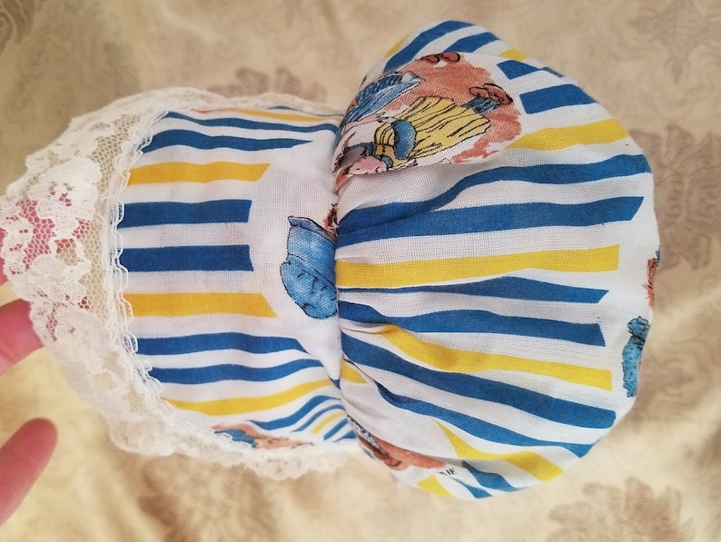 Vintage Holly Hobby Fabric Doll Bonnet Blue Yellow Striped A42