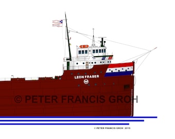 Great Lakes Freighter Ship Leon Fraser Waterline (1976)