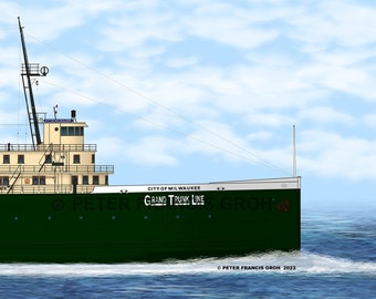 Great Lakes Freighter Ship Ferry City of Milwaukee (1930)