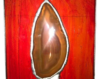 Medium Orange Agate and Stained Glass Panel