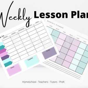 Weekly Printable Lesson Plan with Bonus Blank Calendar - Homeschool Lesson Plan - Teacher Weekly Lesson Plan - Tutoring Lesson Plan - JPEG