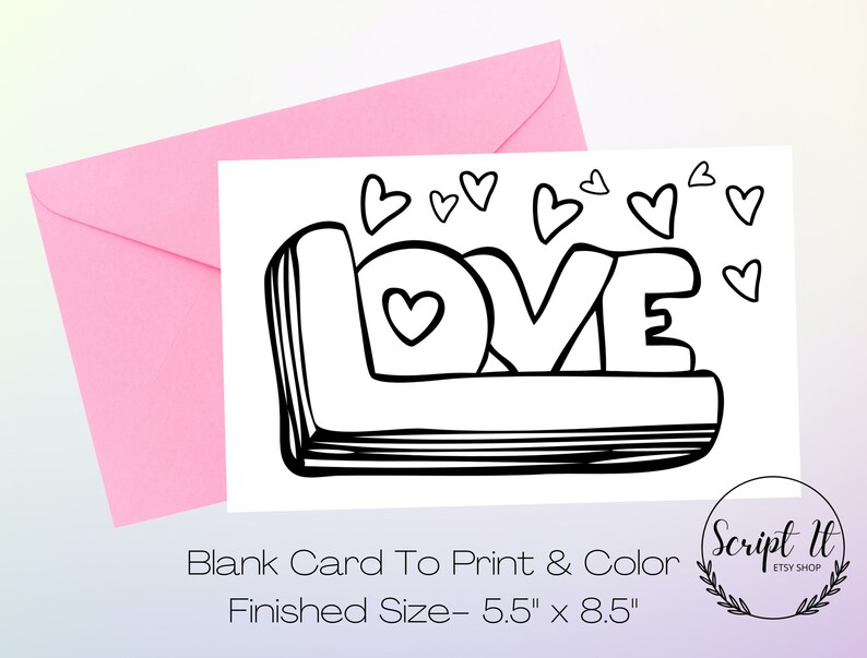 Love Blank Card for Kids to Color Printable I Love You Card - Etsy