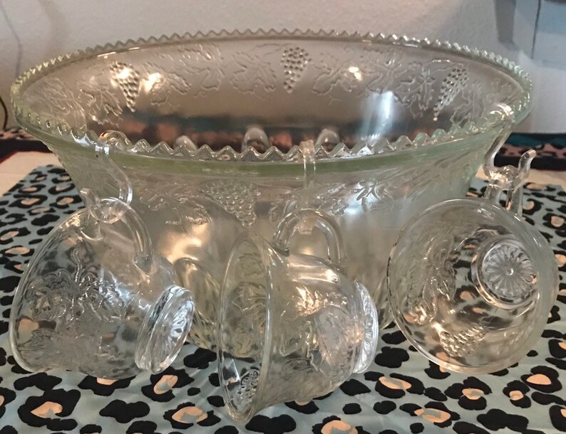 Vintage Indiana Glass Princess Crystal Punch Bowl Set Etsy
