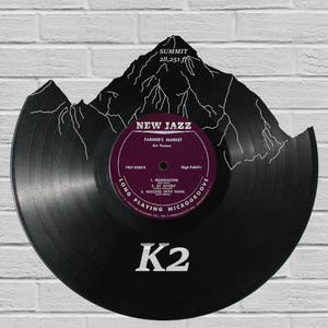 Mt K2 - Laser cut - carved vinyl record art - Music gift for occasions like: Birthday, Christmas, Weeding - Cutout wall art