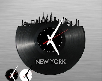 New York skyline silhouette - Vinyl Clock, laser cut record art Music gift for occasion: Birthday, Christmas - Cutout wall art