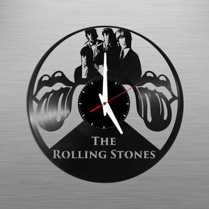 The Rolling Stones 1 - Vinyl Clock carved, laser cut record art, Music gift for occasion: Birthday, Christmas, anniversary - Cutout wall art