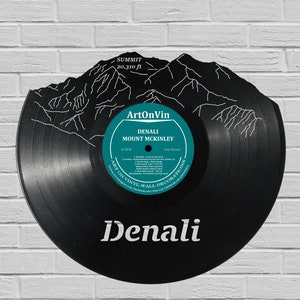 Mount Denali - Laser cut - carved vinyl record art - Music gift for occasions like: Birthday, Christmas, Weeding, Holiday - Cutout wall art