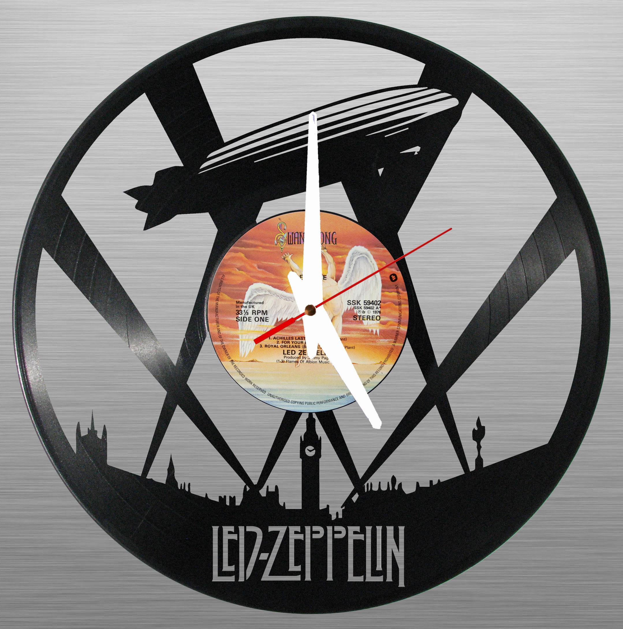 Led Zeppelin 1 - Vinyl Clock Carved, Laser Cut Record Art, Music