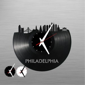Philadelphia skyline silhouette - Vinyl Clock, laser cut record art Music gift for occasion: Birthday, Christmas - Cutout wall art