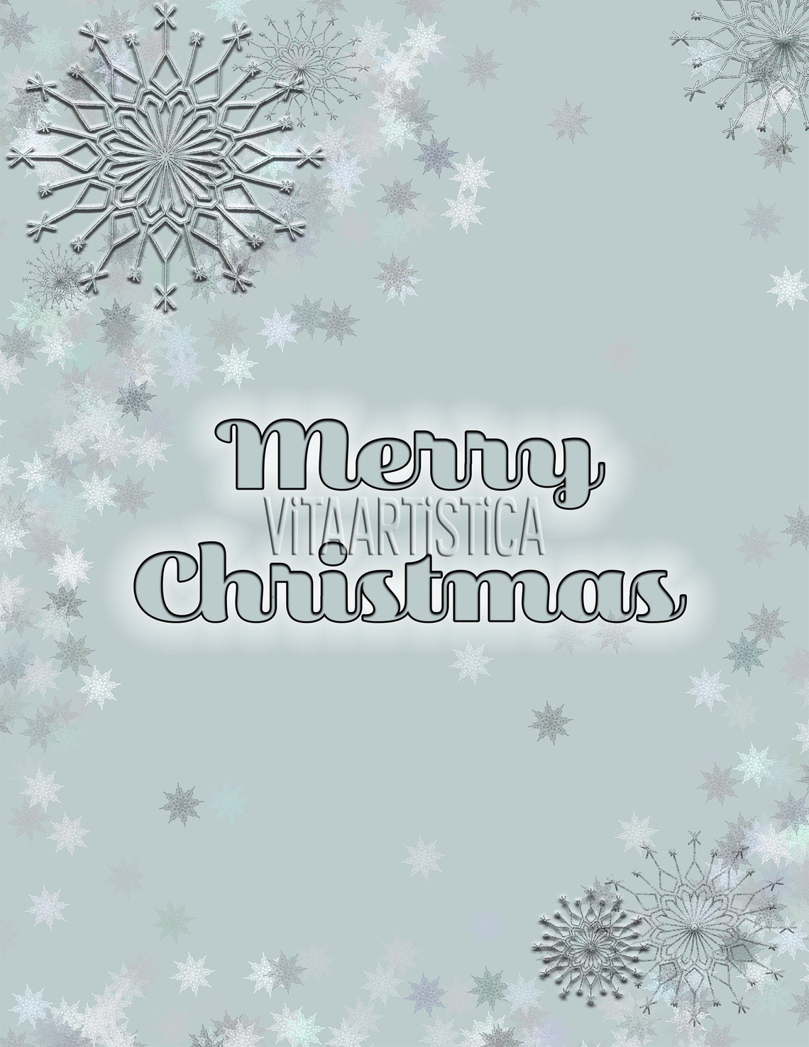 Merry Christmas Printable Art with Snowflakes | Etsy
