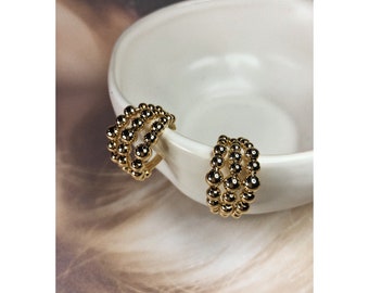Aros con eslabones de bola, aros con cuentas, aros con bolas doradas, aros gruesos, joyería contemporánea