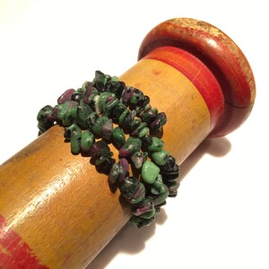 Ruby in Zoisite Gemstone RoundyRound Wrap Bracelet for Women or Men. Stone Cuff Bangle Coil Memory Wire Nuggets and Chips