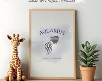 Aquarius Wall Art, Zodiac Print, Astrology Decor, Aquarius Sign, Celestial Art, Digital Download Poster, Printable Wall Art, 11x17 Print
