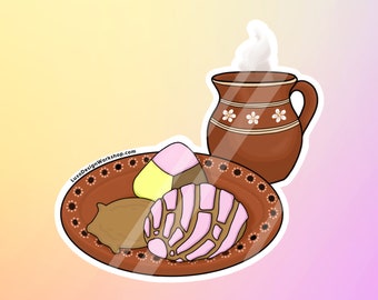 Pan Dulce y Cafecito Plato y Taza de Barro Glossy 2.75" Die-Cut Sticker