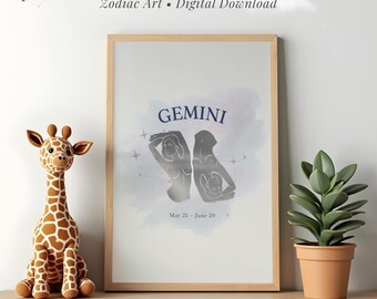 Gemini Wall Art, Zodiac Print, Astrology Decor, Gemini Sign, Celestial Art, Digital Download Poster, Printable Wall Art, 11x17 Print
