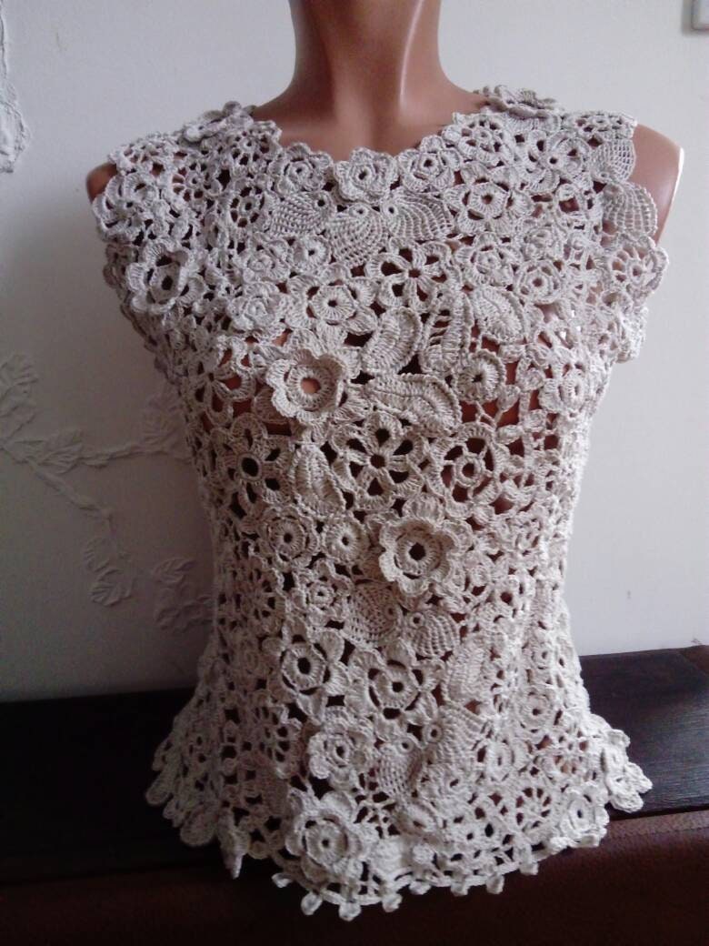 Beautiful crocheted cotton top. Irish lace | Etsy