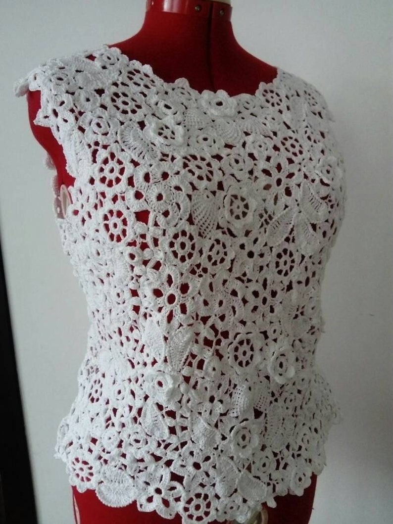 Beautiful crocheted cotton top. Irish lace | Etsy