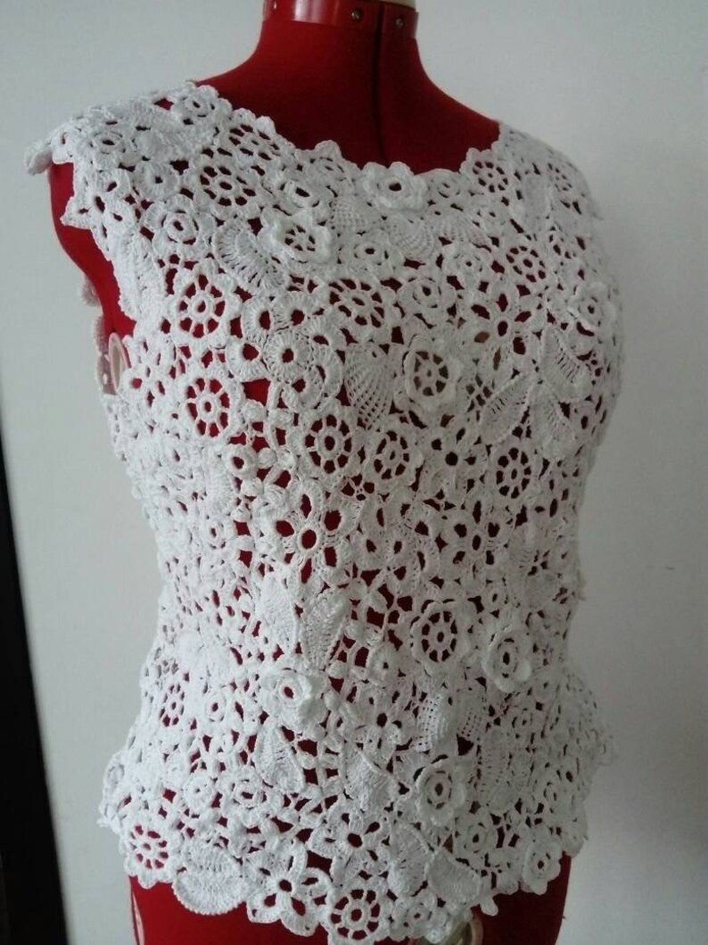 Beautiful crocheted cotton top. Irish lace Etsy
