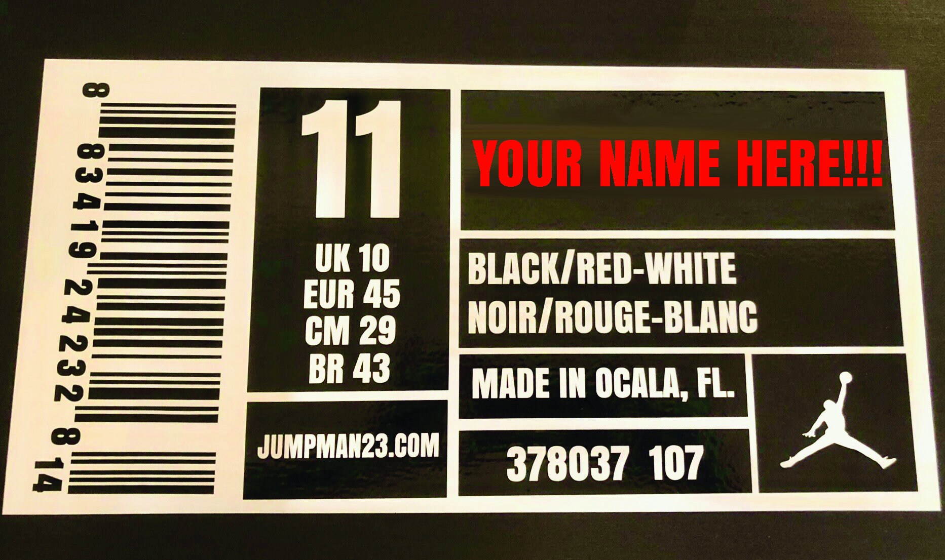 Jordan Barcode Size Label XXL Customizable Etsy