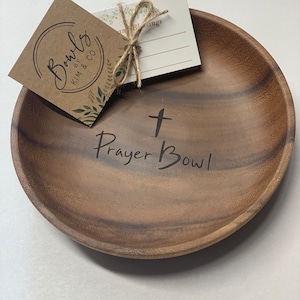 Round Prayer Bowl, Wood Bowl Cross religious gifts farmhouse rustic, catch all. trinket, mens gift, faith gift. Sympathy gift image 1