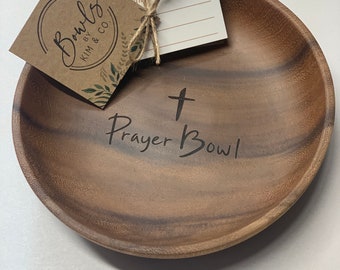 Handmade Wood Prayer Bowl with Cards, Religious Gift