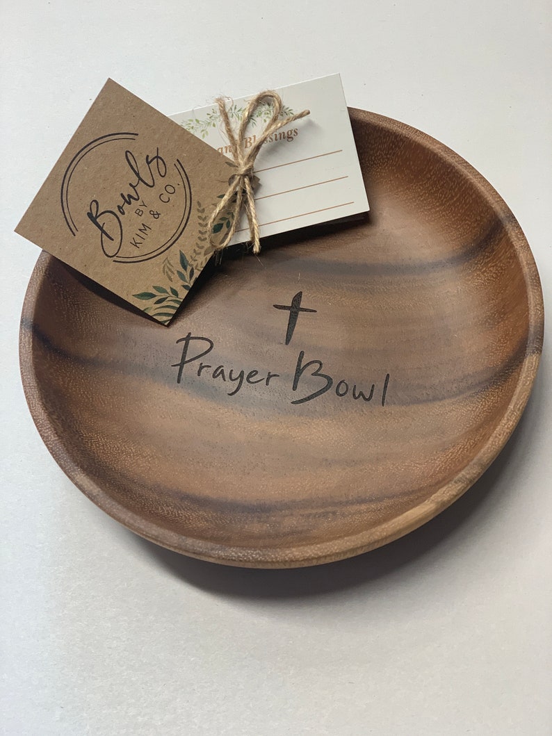 Round Prayer Bowl, Wood Bowl Cross religious gifts farmhouse rustic, catch all. trinket, mens gift, faith gift. Sympathy gift image 1