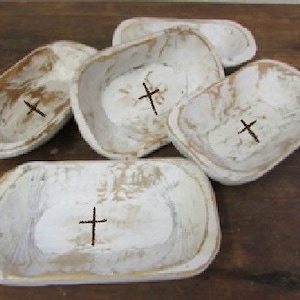 Pequeño Mini Tazón de Oración Tazón de Masa Cruz regalos religiosos granja rústica atrapar todo. Blanco angustiado
