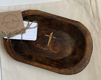 PERSONALIZED Prayer Bowl Dough Bowl Cross religious gifts farmhouse rustic catch all. Wood distressed.