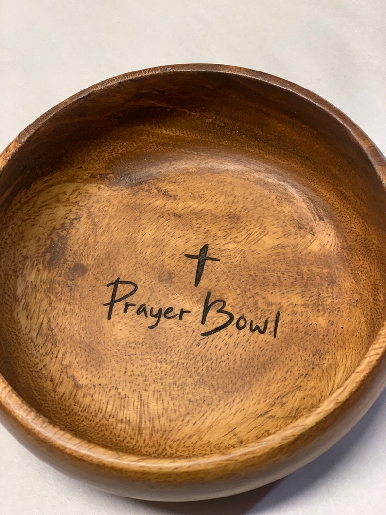 Round Prayer Bowl, Wood Bowl Cross religious gifts farmhouse rustic, catch all. trinket, mens gift, faith gift. Sympathy gift image 8